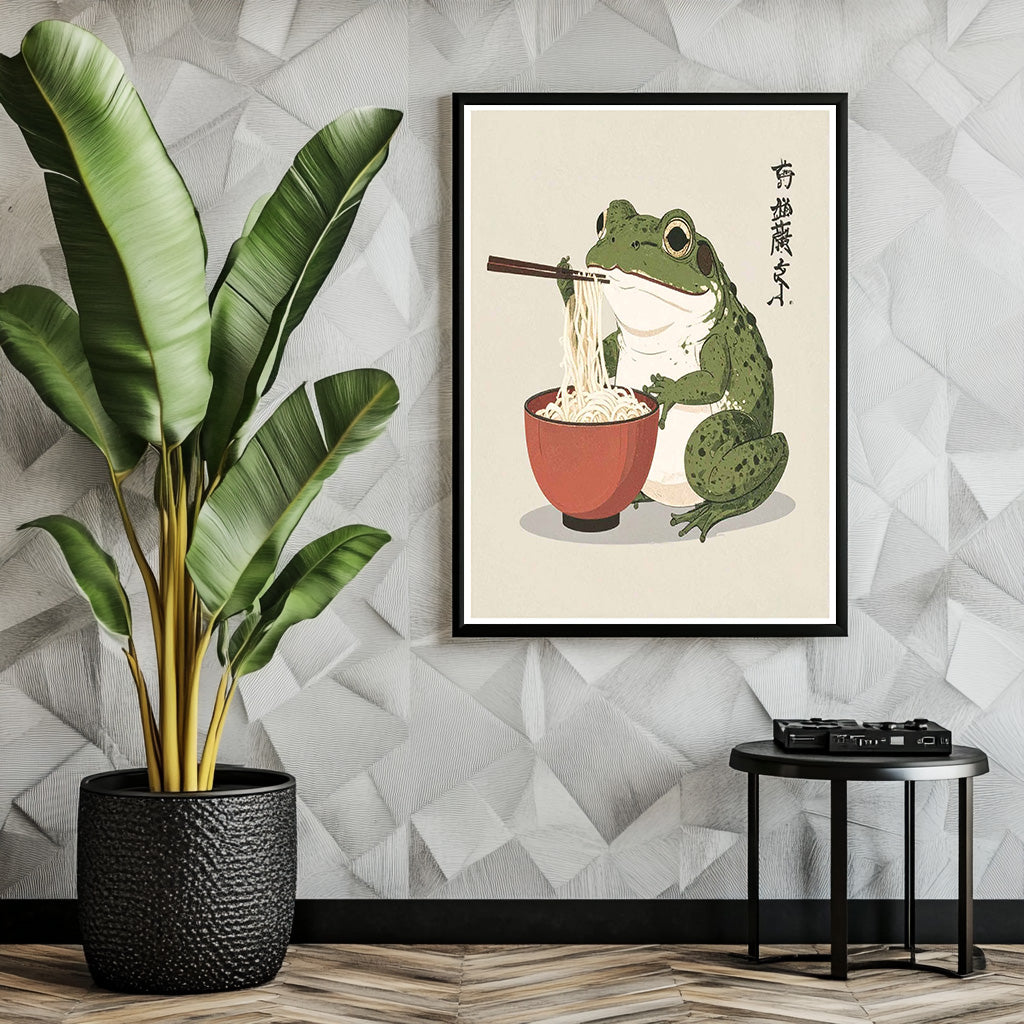 Happy Japanese frog eating noodles - Art print