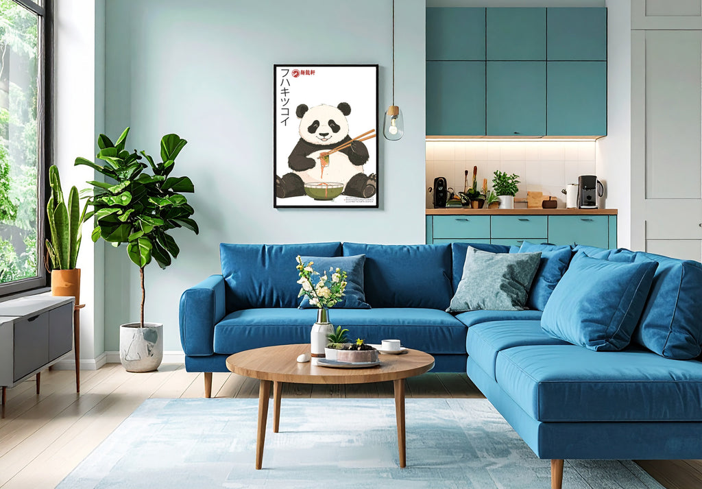 Happy Japanese panda eating Sushi 2 - Art print