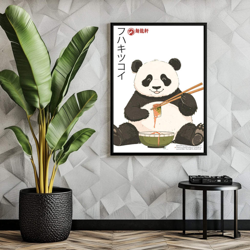 Happy Japanese panda eating Sushi 2 - Art print