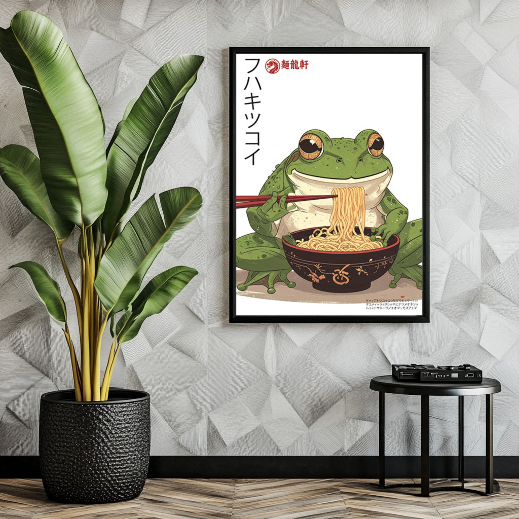 Happy Japanese toad eating noodles - Art print