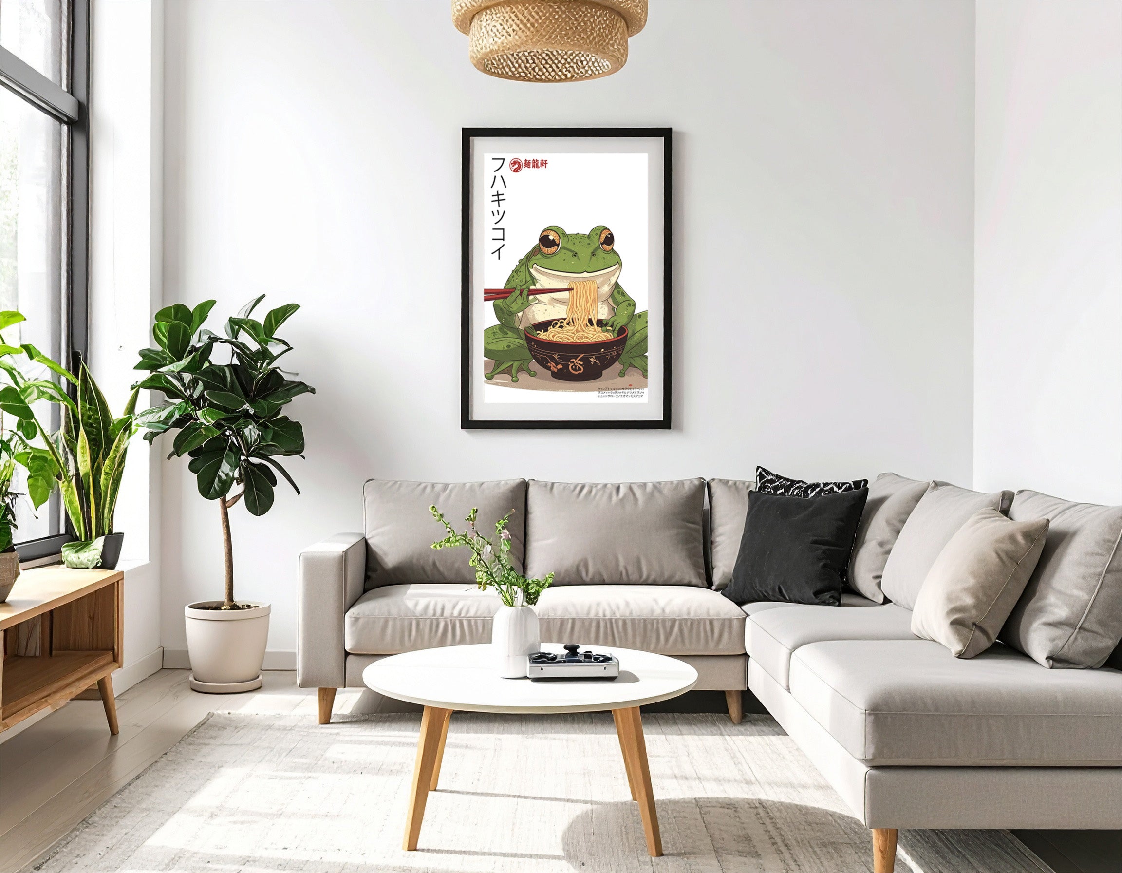 Happy Japanese toad eating noodles - Art print
