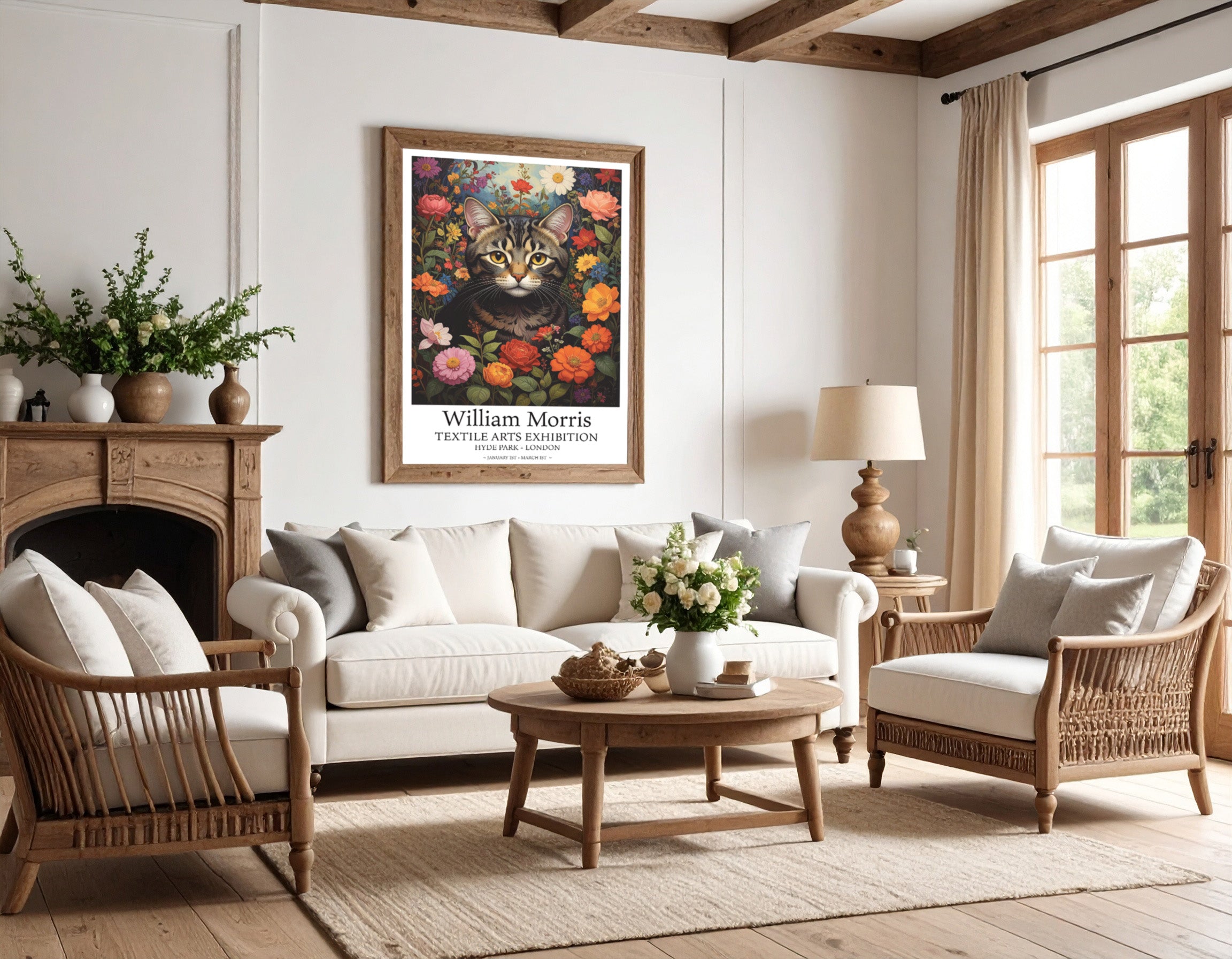 William Morris tribute - A garden tabby cat - Art print